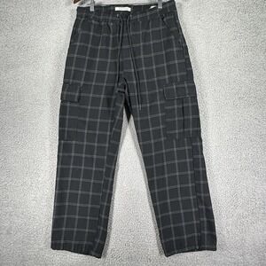 Pacsun Mens Medium Black White Plaid Cargo Drawstring Stretch Pocket Trouser